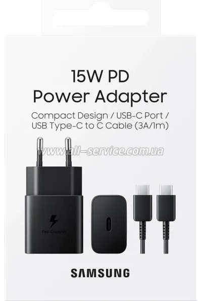 �������� ������� Samsung USB-� 15W Black + Cable USB-C 1m (EP-T1510XBEGEU)