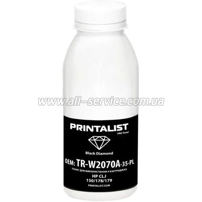 Тонер PRINTALIST HP CLJ 150/ 178/ 179 бутль 30г Black (TR-W2070A-35-PL) Тонер PRINTALIST HP CLJ 150/ 178/ 179 бутль 30г Black (TR-W2070A-35-PL)