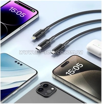 ���� ������ USB 2.0 AM to Lightning + Micro 5P + USB-C 1.2m 100W Essager (EXCMTL-JJ01-P)