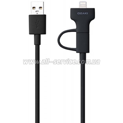  OZAKI USB 2.0 (AM/microB +Apple Lightning), 1 Black (OT225BK)