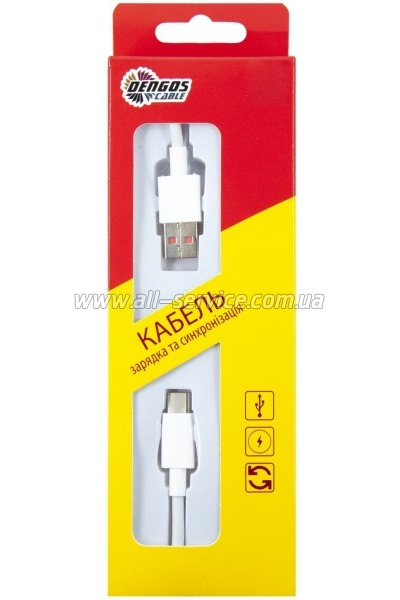 ���� ������ USB 2.0 AM to USB-C 1.0m 6A white Dengos (PLS-TC-6A-WHITE)