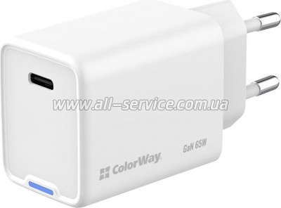 �������� ���������� ColorWay GaN Mini 65W PD Port PPS USB-C white (CW-CHS049PD-WT)
