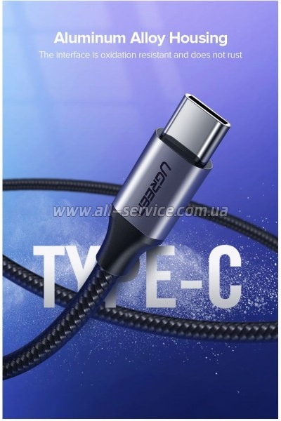 ���� ������ USB 2.0 AM to USB-C 0.25m 3A aluminum braid nickel plating black Ugreen (60124)