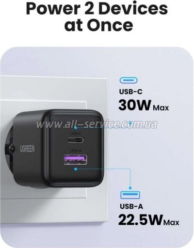 �������� ������� Ugreen USB + USB-C GaN 30W X516 black (65014)