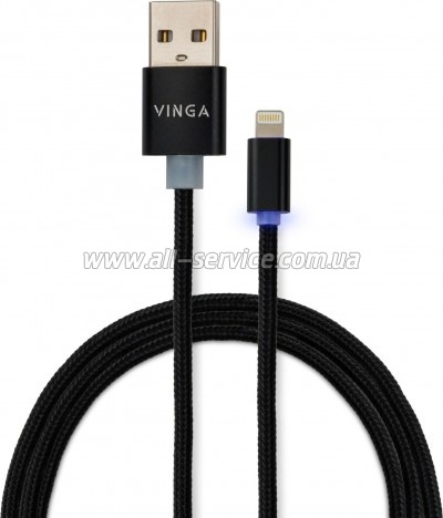 ���� ������ USB 2.0 AM to Lightning 1m LED black Vinga (VCPDCLLED1BK)