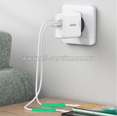�������� ������� Ugreen CD170 36W USB + Type-C Charger (White) (60468)
