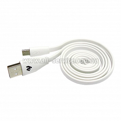  2E USB 2.0 MicroUSB Data/Charge Flat 1m, White (2E-CCTM03F-1W)