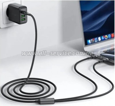 ���� ������ USB-C to 2xUSB-C 1.2m 100W nylon black Acefast (6974316285120)