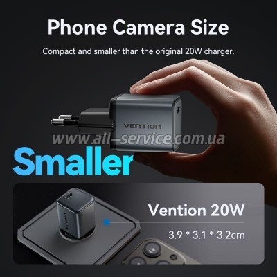 �������� ������� Vention USB-C PD20W GaN gray (FEVH0-EU)