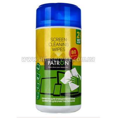 Салфетки PATRON 2в1 для экранов, Туба 80шт + Микрофибра (F4-007) Салфетки PATRON 2в1 для экранов, Туба 80шт + Микрофибра (F4-007)