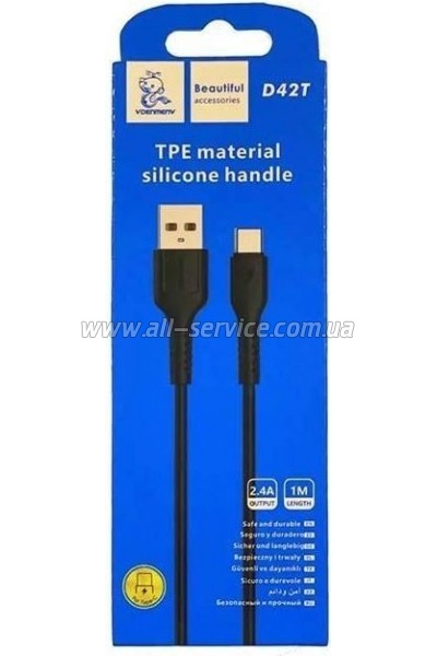 ���� ������ USB 2.0 AM to USB-C 1.0m 2.4A silicone black Denmen (DM-D42T-BK)