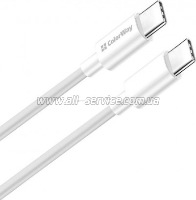 ���� ������ ColorWay USB-C to USB-C 1.0m 3A 60W white (CW-CBPDCC055-WT)