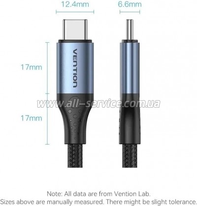 ���� ������ Thunderbolt 4 USB-C to USB-C 1.0m 240W Gray Aluminum Alloy VENTION (TAVHF)
