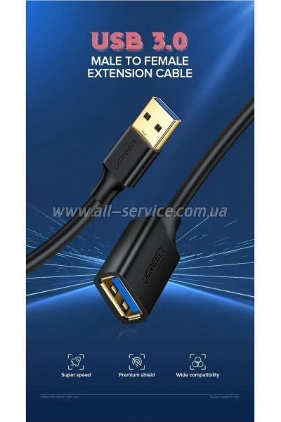 ���� ������ USB 3.0 AM/AF 1.0m US129 black Ugreen (10368)