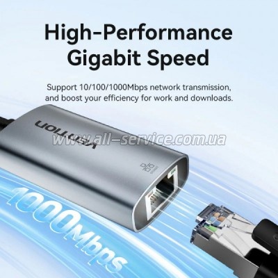 ������� USB-C to RJ45 Ethernet 1000Mbps black Vention (CFPHB)