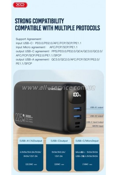   XO 30000mAh, PD/20W, QC/22.5W, black (PR200_Black)