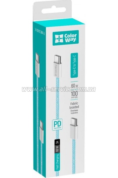 ���� ������ ColorWay USB-C to USB-C 1.0m 60W 3.0� blue (CW-CBPDCC061-BL)
