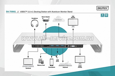 ���-������� Digitus USB Type-C 11in1 Silver (DA-70881)