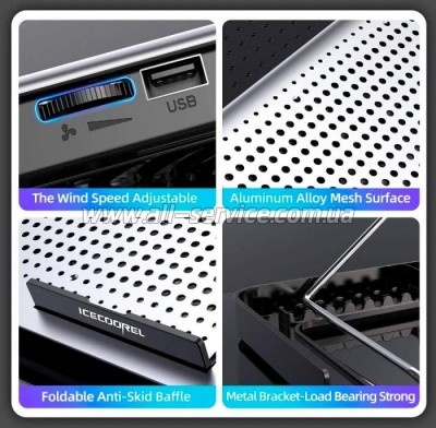    IceCoorel 10-15.6", 1*180mm 580 RPM, 2*USB, 350x225x26mm, Silver (A18)