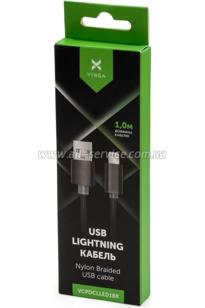 ���� ������ USB 2.0 AM to Lightning 1m LED black Vinga (VCPDCLLED1BK)