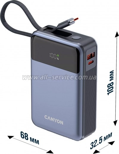   Canyon 20000mAh OnPower 600 PD/65W built-in cable Dark Grey (CNS-CPB600DG)