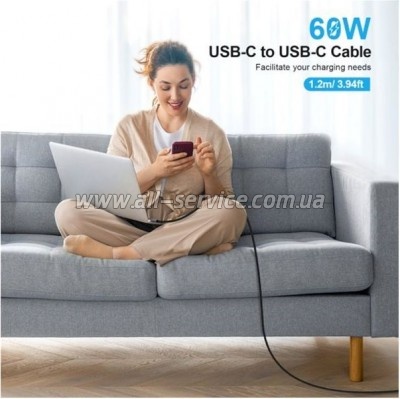 ���� ������ USB-C to USB-C 1.2m USB 2.0 60W Choetech (XCC-1014-BK)