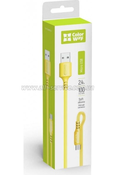 ���� ������ USB 2.0 AM to Micro 5P 1.0m soft silicone yellow ColorWay (CW-CBUM043-Y)