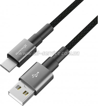 ���� ������ USB 2.0 AM to USB-C 1.0m 3A nylon black Grand-X (PC-08B)