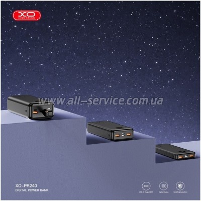 ������� ������������� XO 30000mAh, PD/20W, QC/22.5W, with light, black (PR240_Black)