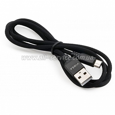   USB 2.0 AM to Micro 5P nylon 1m black Vinga (VCPDCMBN21BK)
