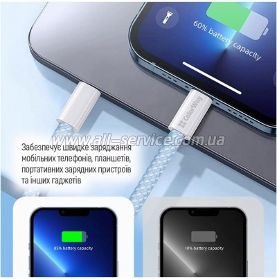 ���� ������ ColorWay USB-C to USB-C 1.0m 60W 3.0� blue (CW-CBPDCC061-BL)