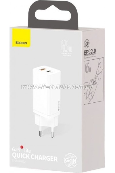 �������� ���������� Baseus 2xUSB 65W GaN white (CCGAN2L-B02)
