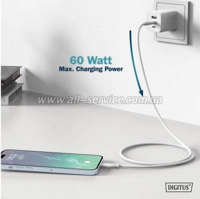 ���� ������ USB-C to USB-C 1.0m USB 2.0 60W silicone white Digitus (AK-300341-010-W)