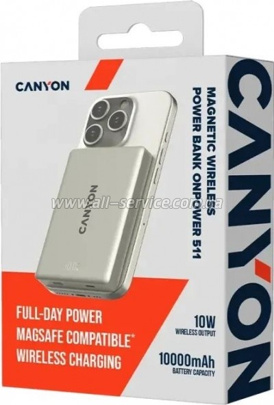 ������� ������������� Canyon 10000mAh OnPower 511 PD 20W Magnetic MagSafe Grey (CNS-CPB511G)