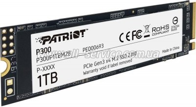 SSD  Patriot M.2 NVMe PCIe 3.0 x4 1TB 2280 P300 (P300P1TBM28)