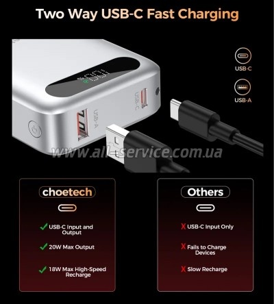 ������� ������������� Choetech 10000mAh 22.5W PD silver (B860-CCSL)