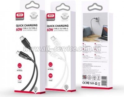 ���� ������ USB-C to USB-C 1.0m 60W braided XO (NBQ236B_White)