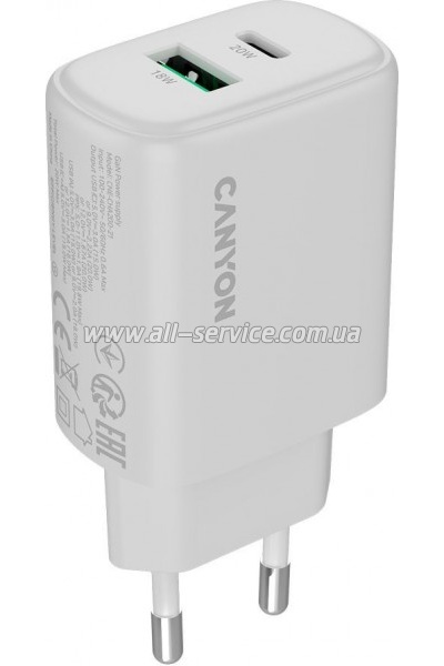 �������� ������� Canyon OnCharge 200 20W 1xPD 1xQC EU White (CNE-CHA200-21)