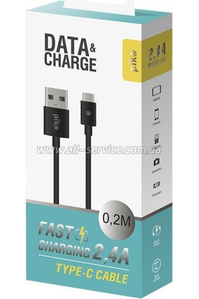 ���� ������ USB 2.0 AM to USB-C 0.2m black Piko (1283126493843)