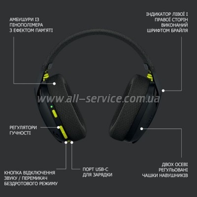  Logitech G435 Lightspeed Wireless Gaming Headset Black (981-001050)