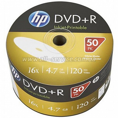  DVD HP DVD+R 4.7GB 16X IJ PRINT 50 (69304/DRE00070WIP-3)