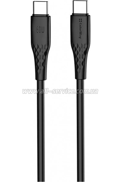 ���� ������ USB-C to USB-C 2.0m 3A 60W textured PVC black ColorWay (CW-CBPDCC095-BK)