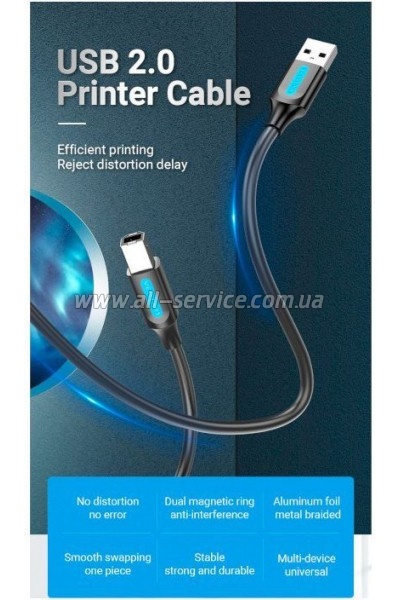 ������ ��� �������� USB 2.0 AM/BM 1.0m 480Mbps PVC black Vention (COQBF)