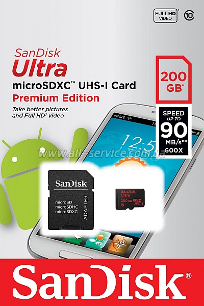   200GB SanDisk Ultra microSDXC Class 10 UHS-I (SDSDQUAN-200G-G4A)