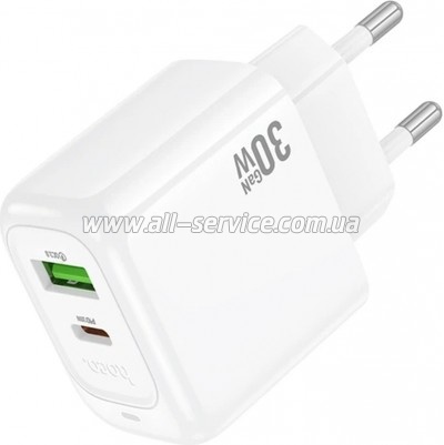 �������� ������� HOCO CS55A 1xUSB-C PD30W + 1xUSB QC3.0 white (6942007631549)