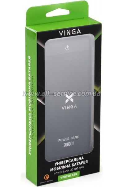   Vinga 20000 mAh QC3.0 Display soft touch black (VPB2QLSBK)