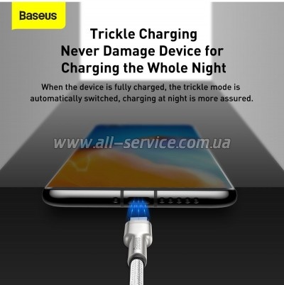 ���� ������ USB 3.1 AM to USB-C 2.0m 6.0A 66W Cafule Series Metal White Baseus (CAKF000202)