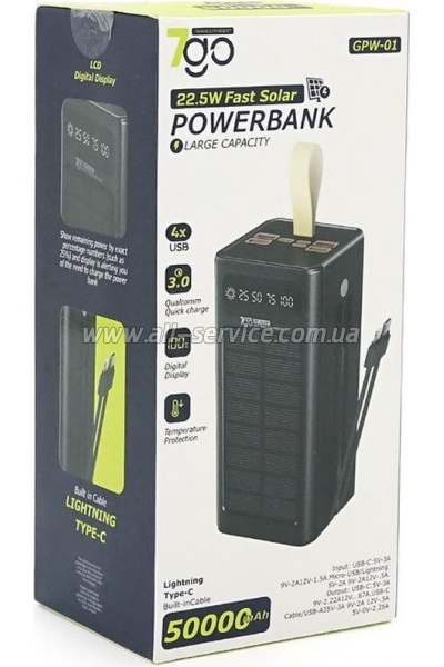 ������� ������������� 7GO 50000mAh PD 22.5W Solar Black (GPW-01 / 45006)