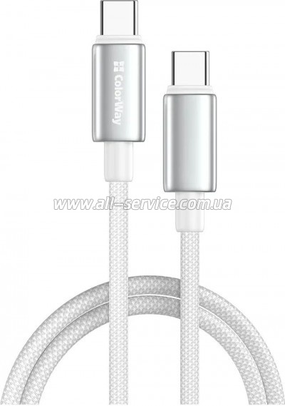 ���� ������ USB-C to USB-C 1.0m 5A 100W zinc alloy braided white ColorWay (CW-CBPDCC098-WT)