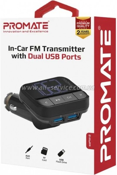 FM  Promate ezfm-2 black AUX/SD/USB Black (ezfm-2.black)